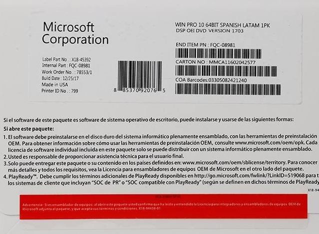 FQC-08909 Windows 10 Professional Oem Key Fpp Retail License Key For PC Laptop